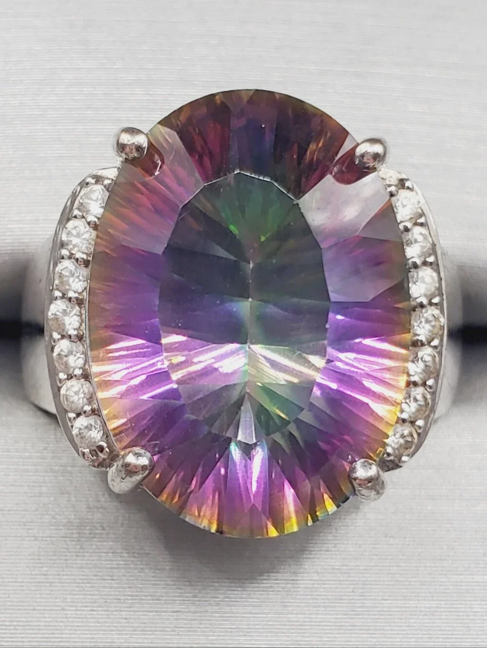 12.5 Carat Mystic Topaz Oval Cocktail Statement Ring - 925 Sterling Silver